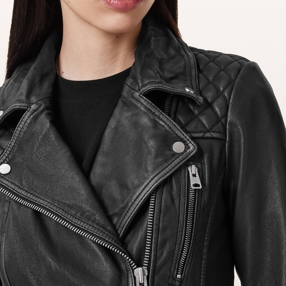 All Saints Cargo Distressed Leather Biker Jacket size 10 (large) - Picture 3 of 7